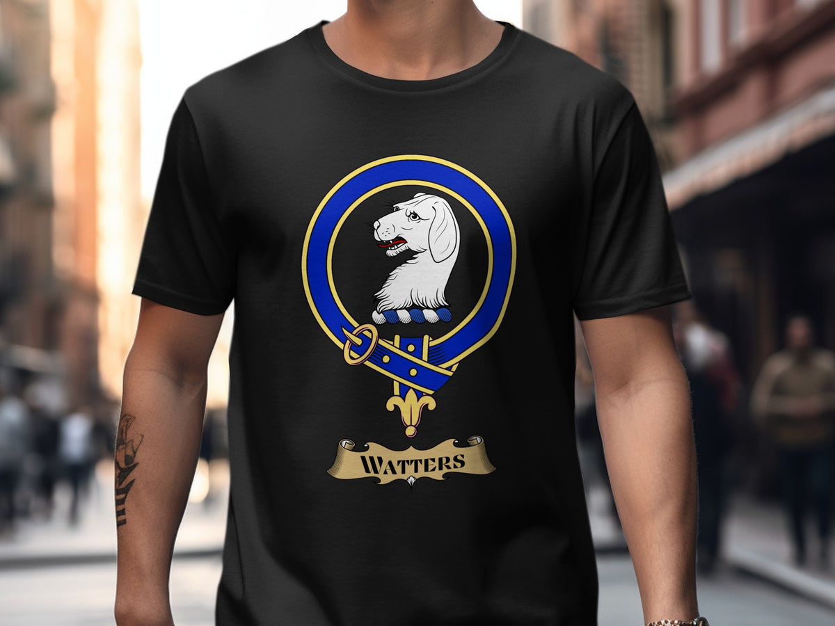 Watters Scottish clan crest design on Black T-shirt