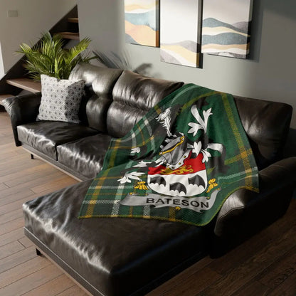 Bateson Family Crest Green Tartan Design Blanket product