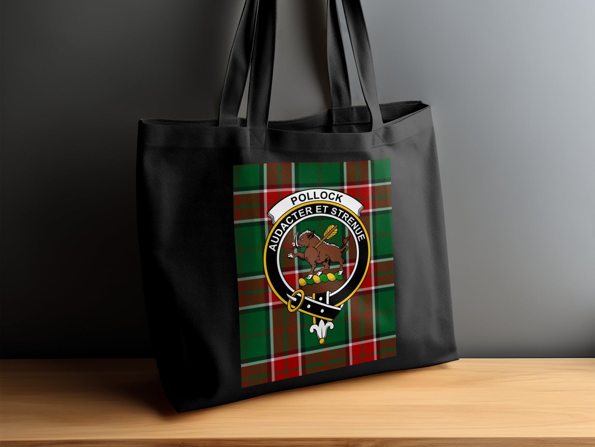 Scottish clan crest on tartan background Tote Bag - Living Stone Gifts