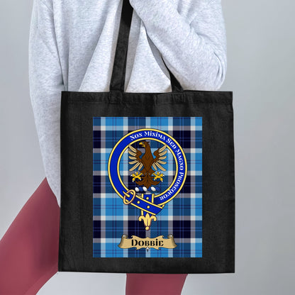 Dobbie Clan Crest Blue Tartan Scottish Tote Bag - Living Stone Gifts