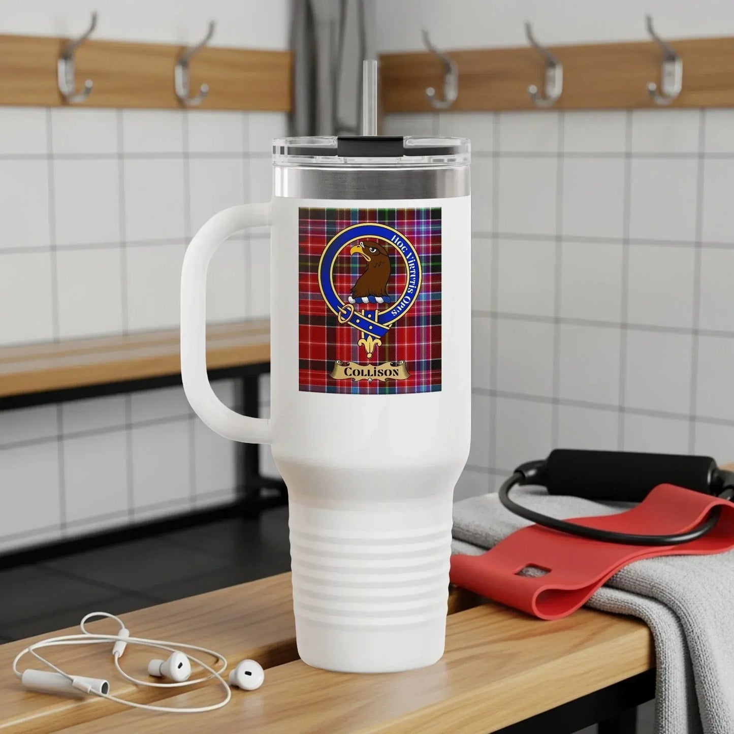 Customizable Clan Collison Plaid Travel Mug Product