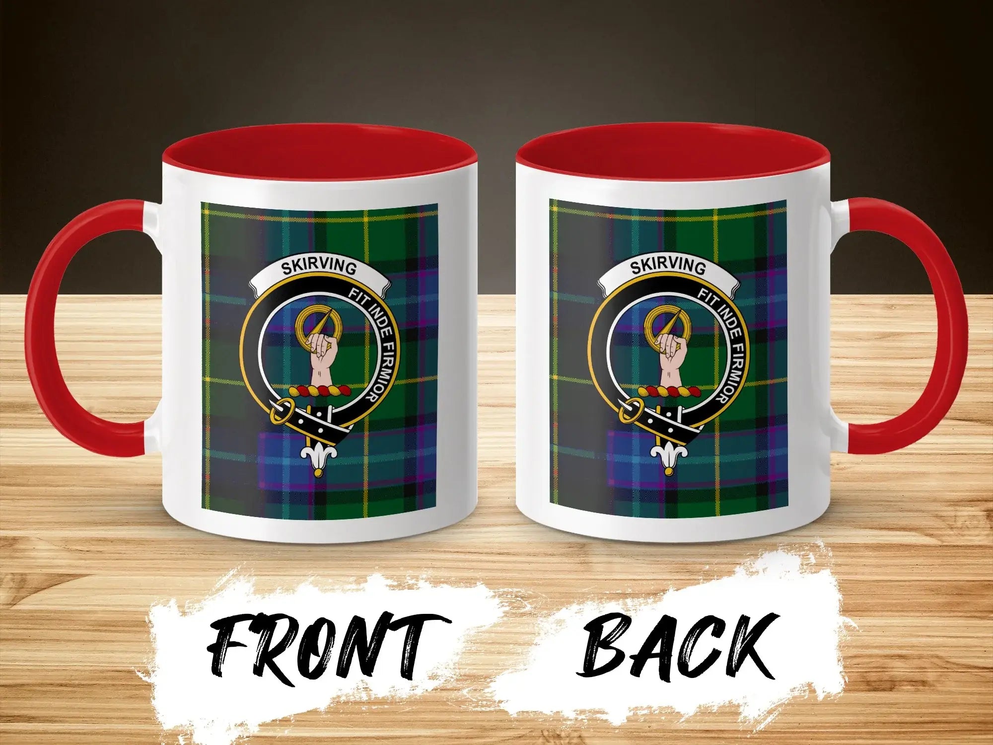 Skirving Clan Crest Tartan Coffee Mug Front Back