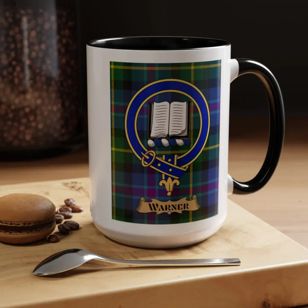 Warner Family Crest Tartan Pattern Ceramic Mug