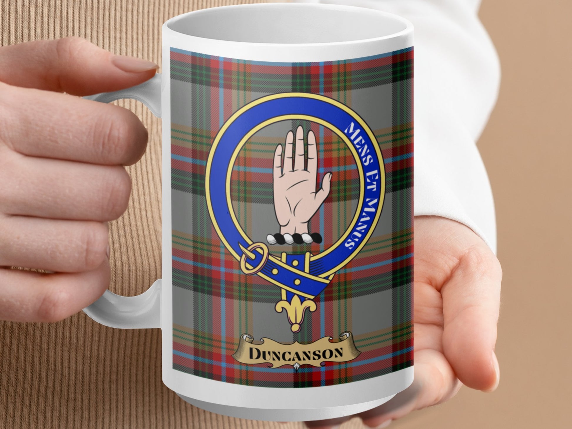 Clan Duncanson Scottish Tartan Crest Design Mug - Living Stone Gifts