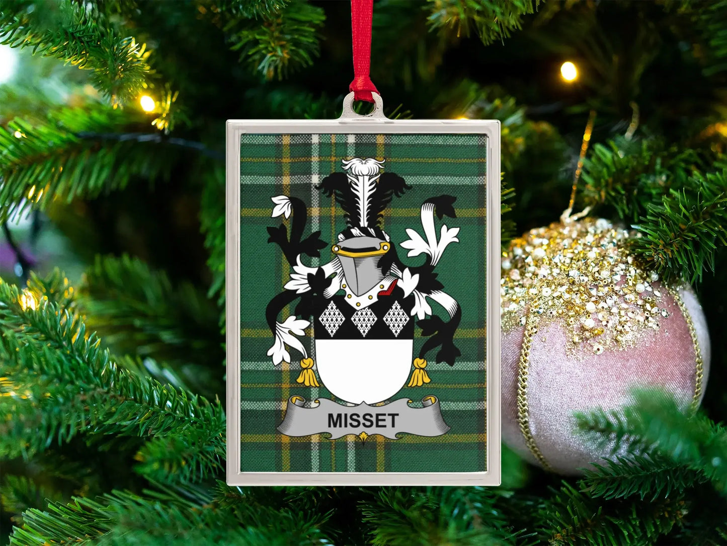 Green Tartan MISSET Emblem Holiday Ornament product
