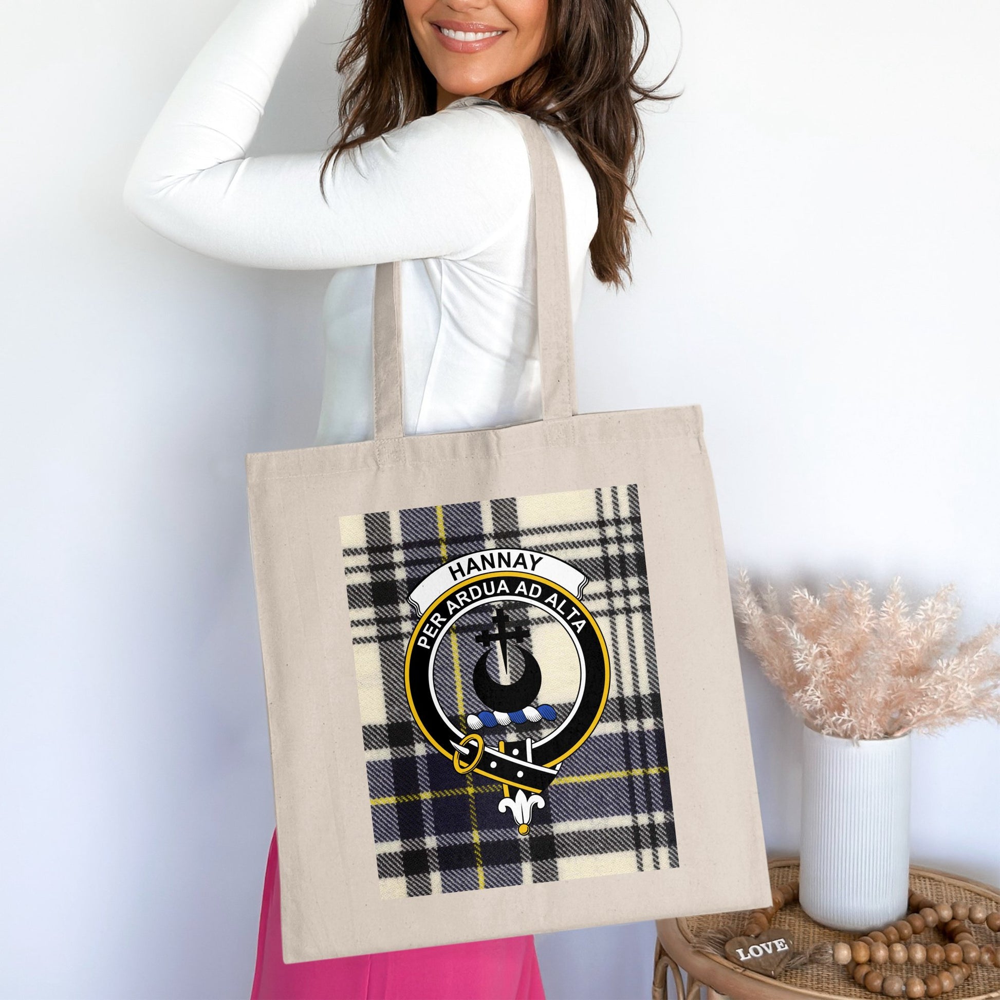 Hannay Scottish Clan Crest Tartan Design Tote Bag - Living Stone Gifts