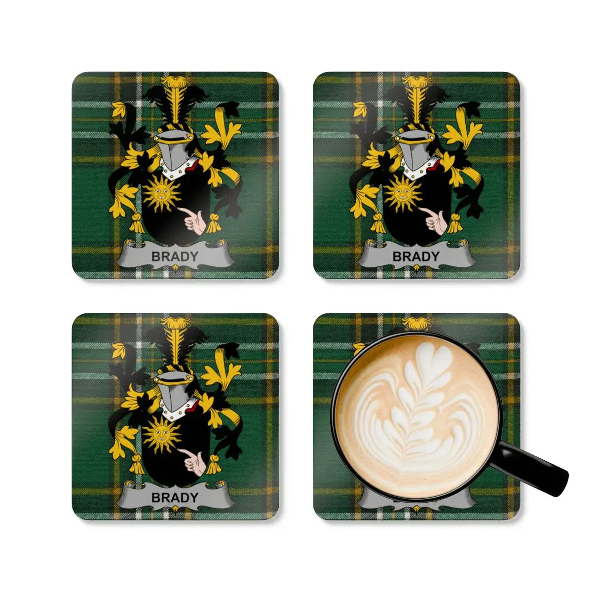Personalized Coat of Arms Green Plaid Coaster Set product type