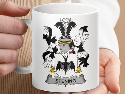 Stening Family Crest with Bat Image Mug - Celtic Ancestry Gifts