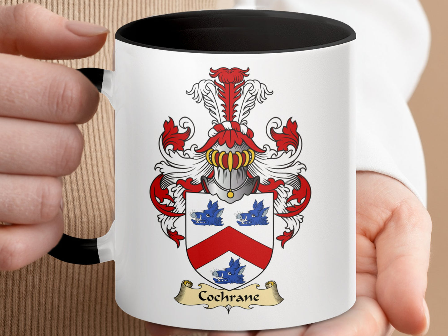 Clan Cochrane Scottish Coat of Arms Accent Coffee Mug - Living Stone Gifts