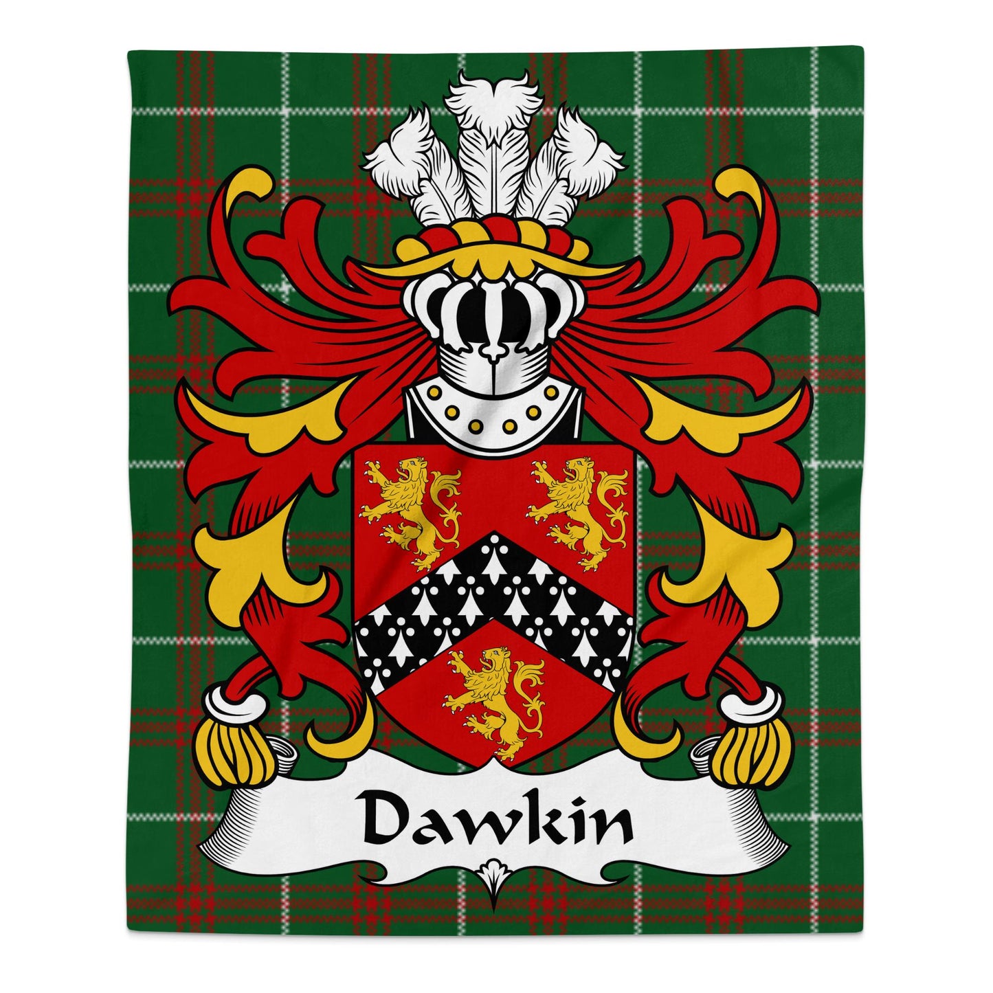 Dawkin Coat of Arms on Welsh Tartan Background Blanket - Living Stone Gifts