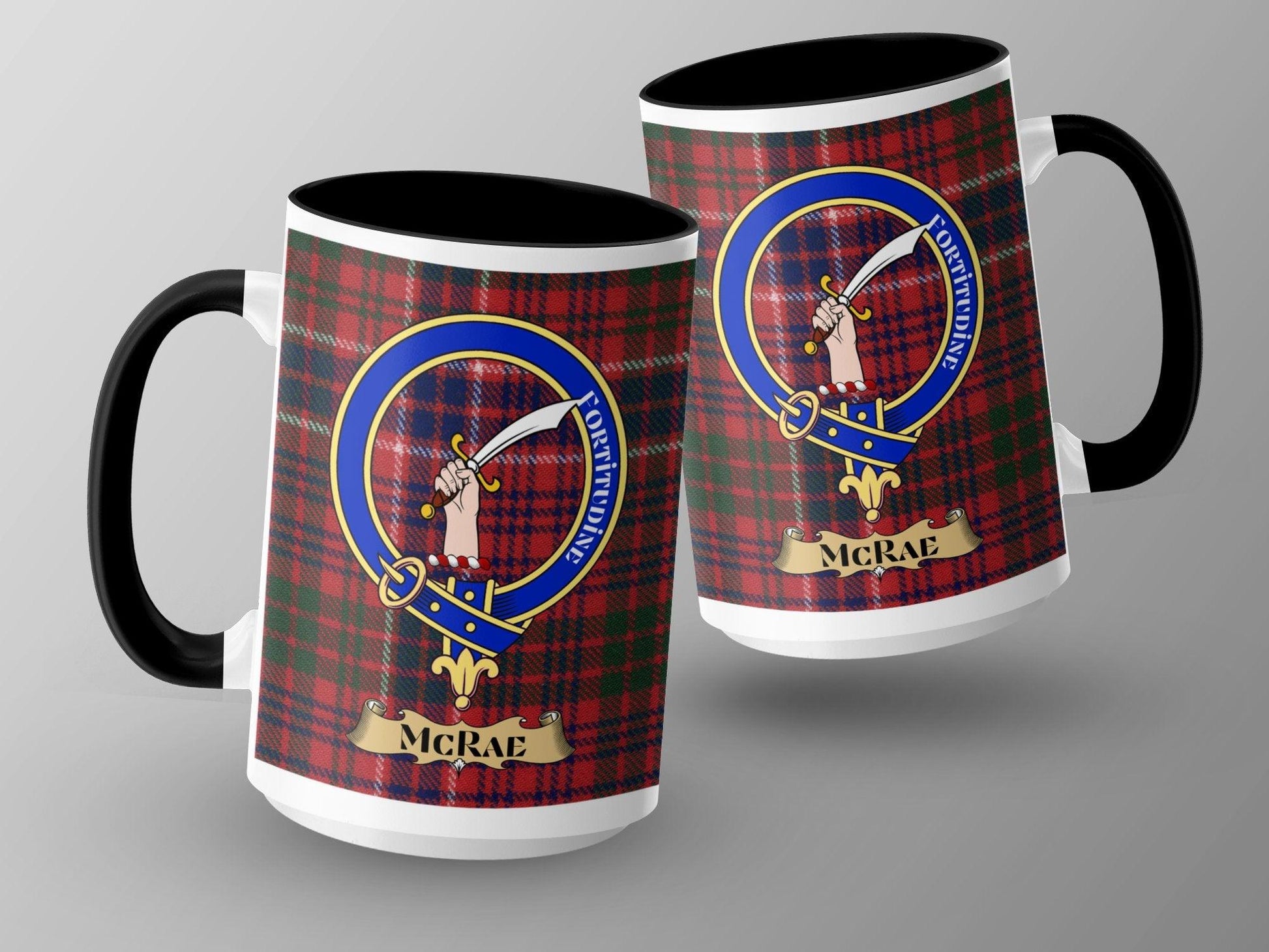 McRae Clan Crest Tartan Design Ceramic Coffee Mug - Living Stone Gifts