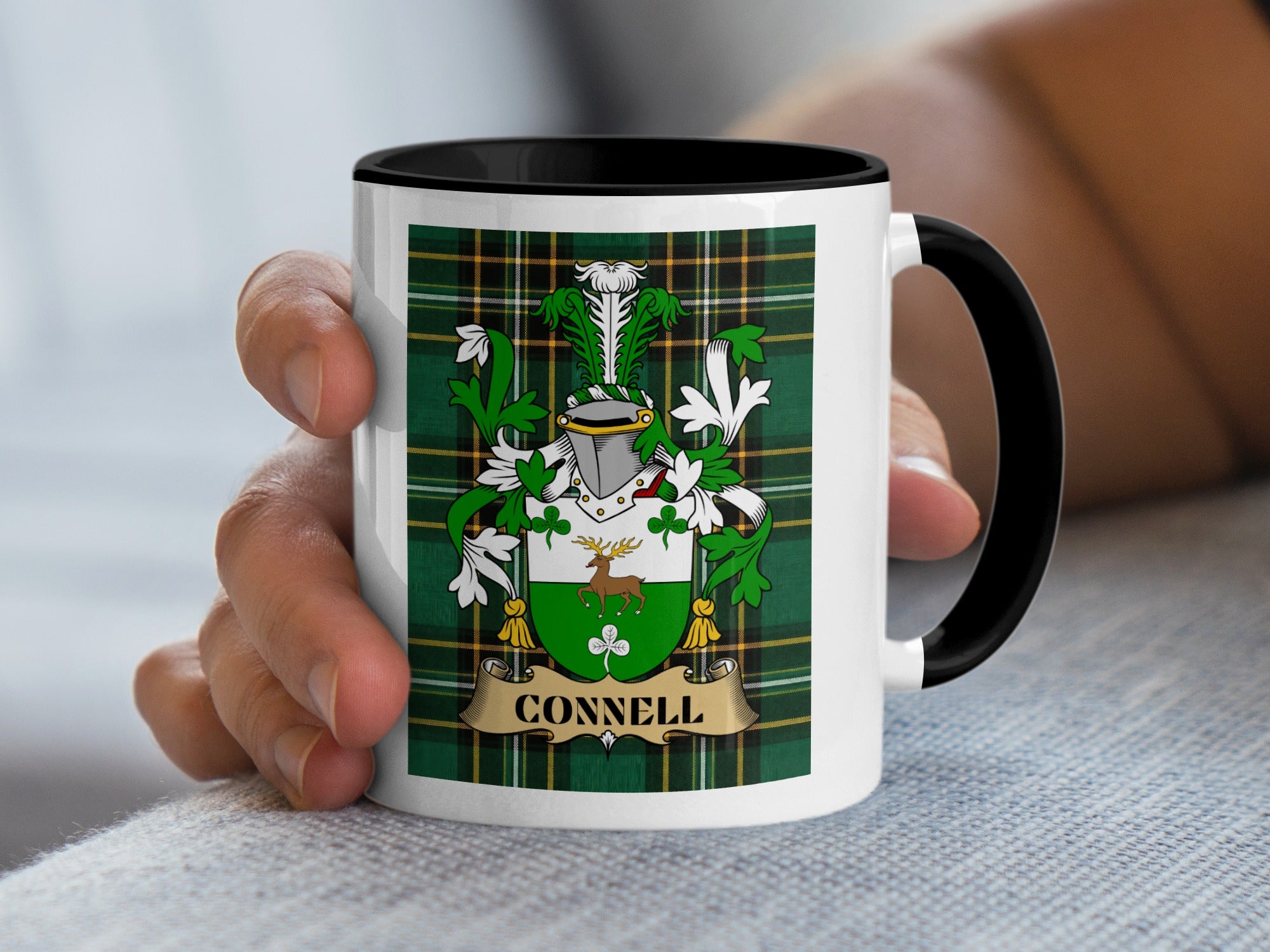 Connell Irish National Tartan family crest mug