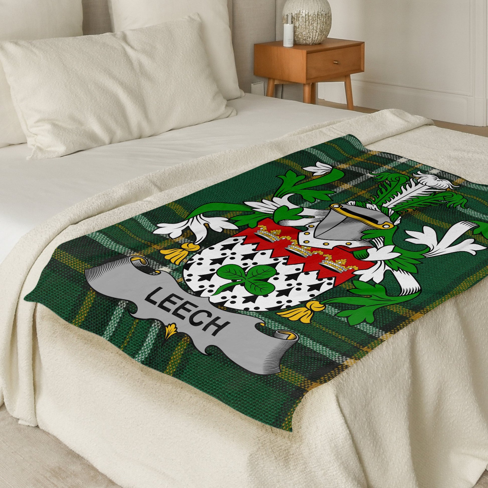 Leech Surname Irish Tartan Throw Blanket - Living Stone Gifts