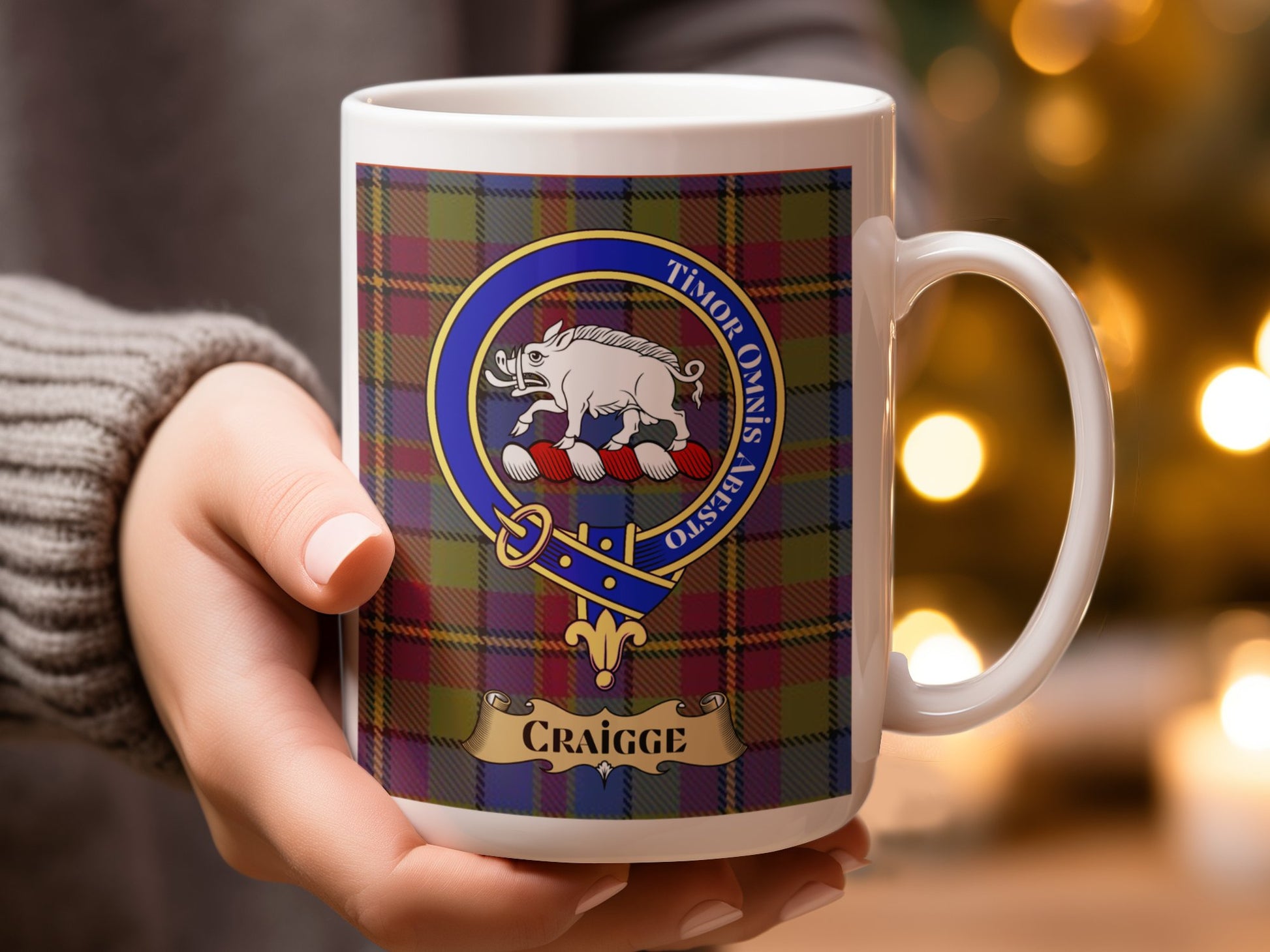 Clan Craigg Crest with Tartan Background Mug - Living Stone Gifts