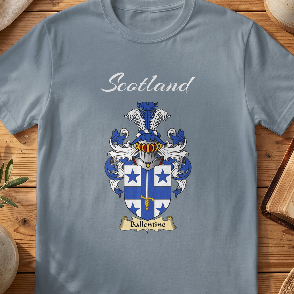 Ballentine Scottish family shield T-shirt in Stone Blue