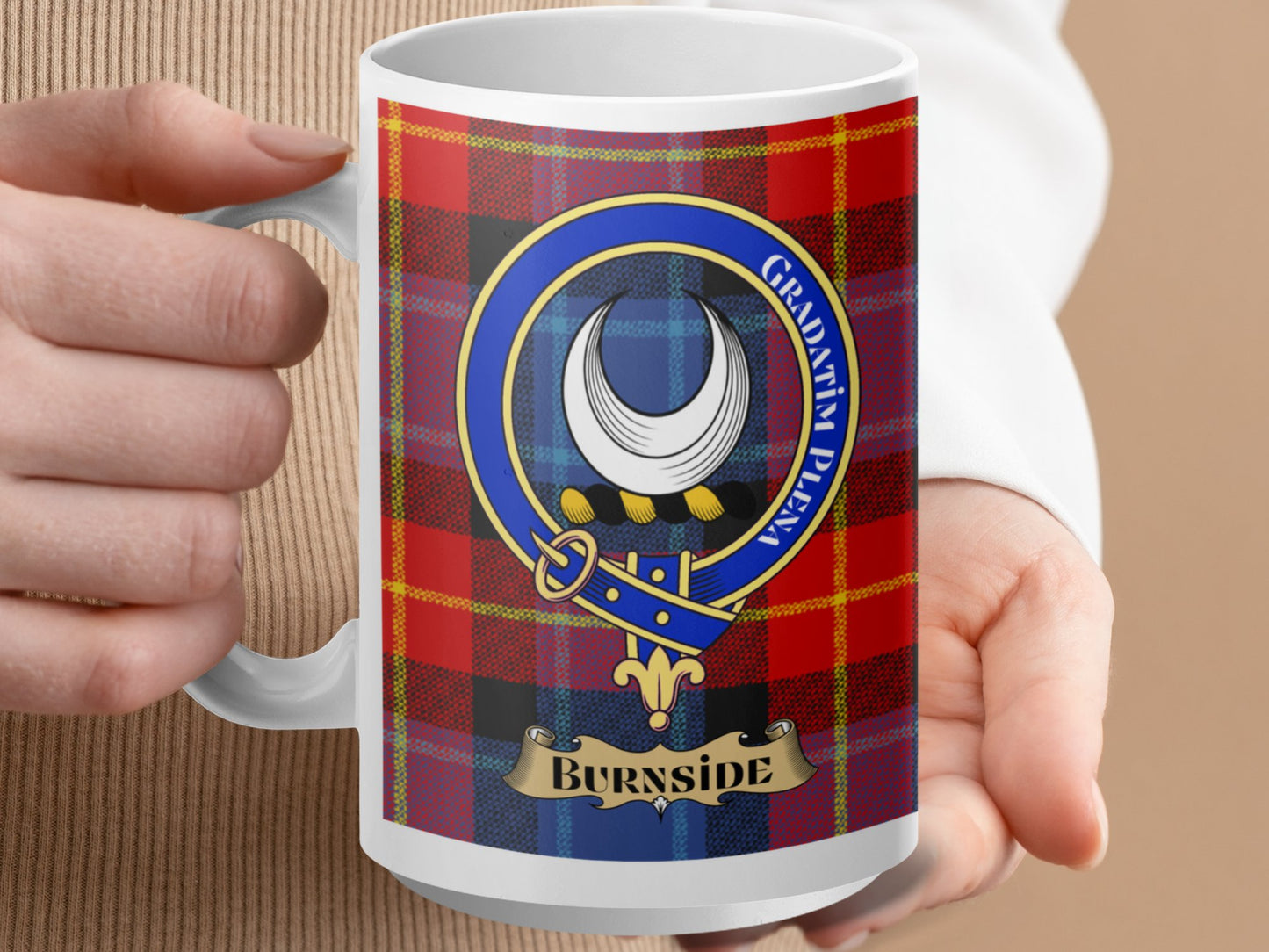 Clan Burnside Scottish Tartan Coat of Arms Mug - Living Stone Gifts