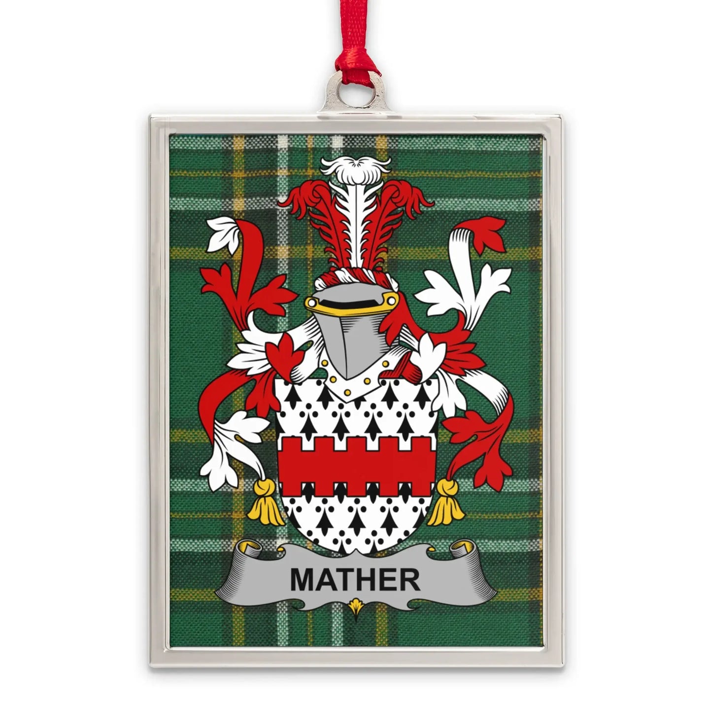 Mather Family Crest Plaid Pattern Ornament product