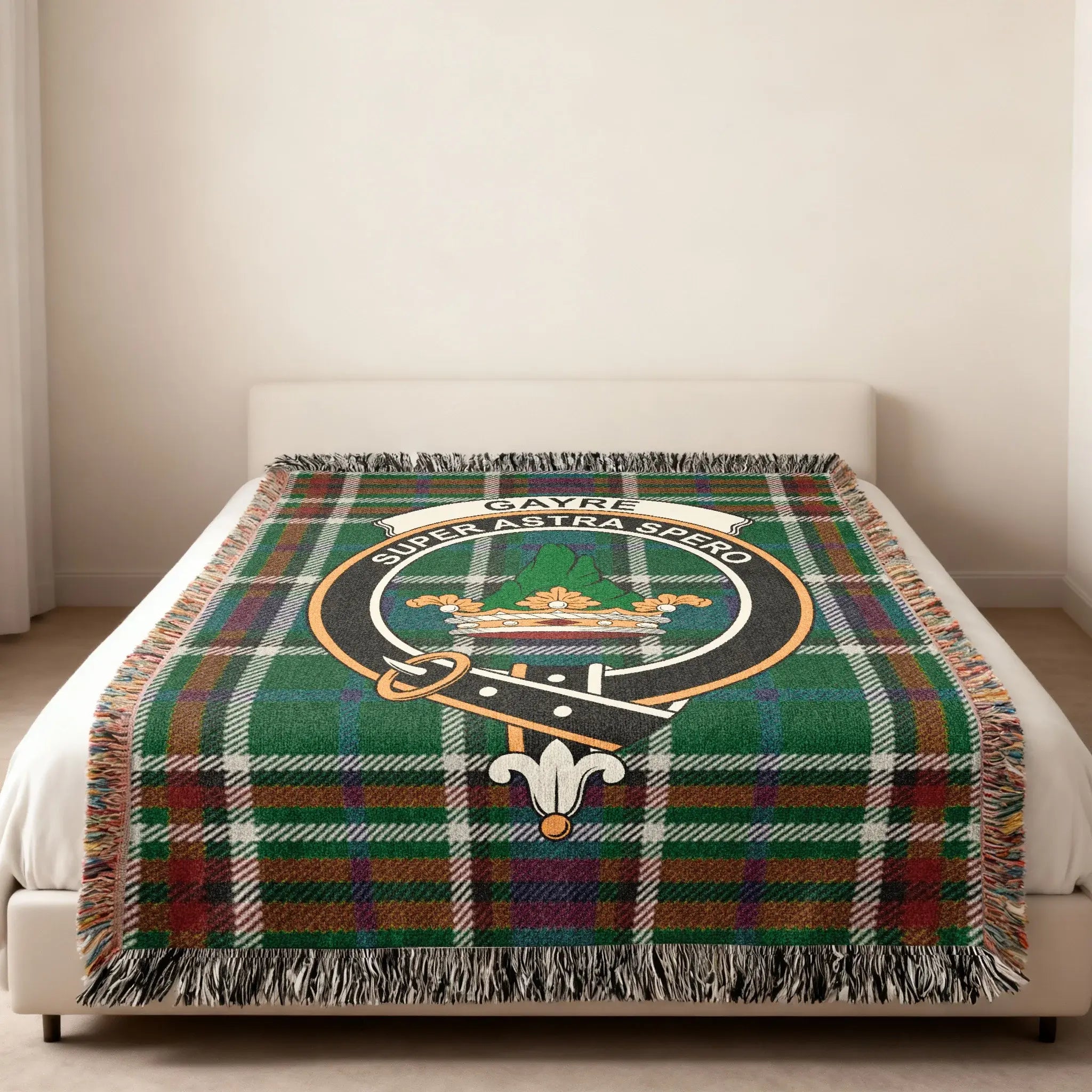 Green Plaid Blanket with Crest Design Super Astra Spero