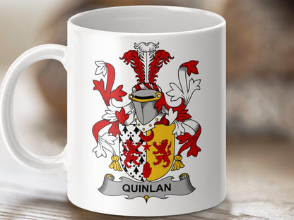 Quinlan Family Crest Coat Of Arms Shield Mug - Celtic Ancestry Gifts