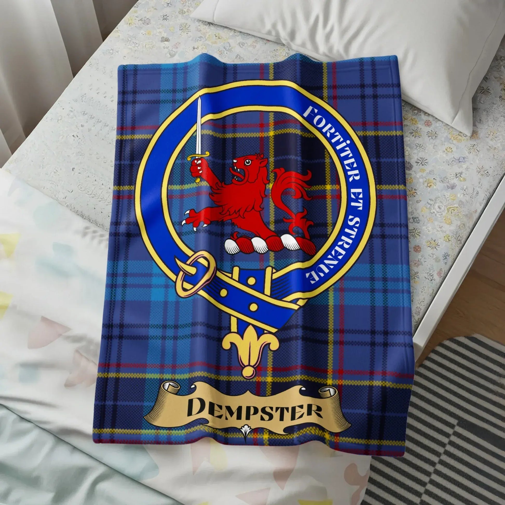Dempster Clan Crest Blue Plaid Blanket product