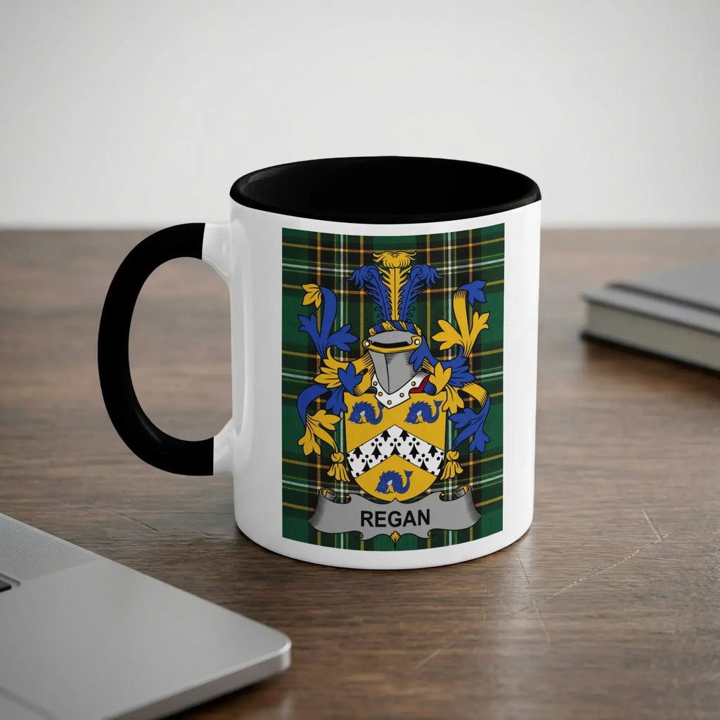 Regan Irish heritage mug with black interior and surname crest