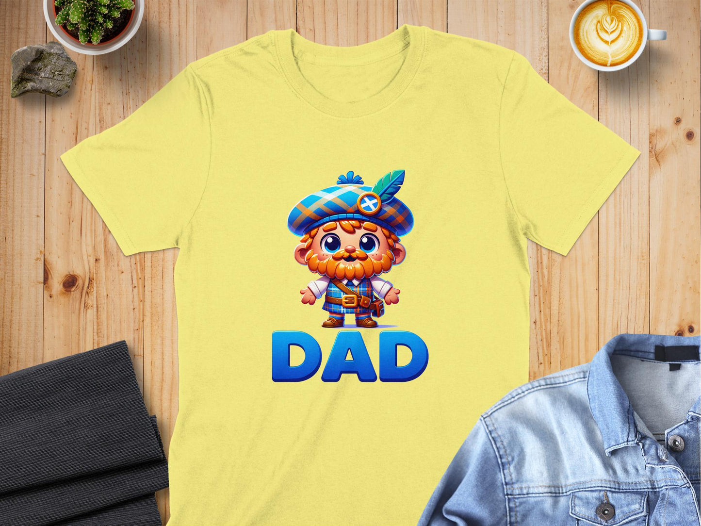 Cute Cartoon Dad in Scottish Outfit T-Shirt - Living Stone Gifts