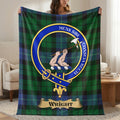 Wright clan crest tartan throw blanket with axe crest — 50x60 polyester