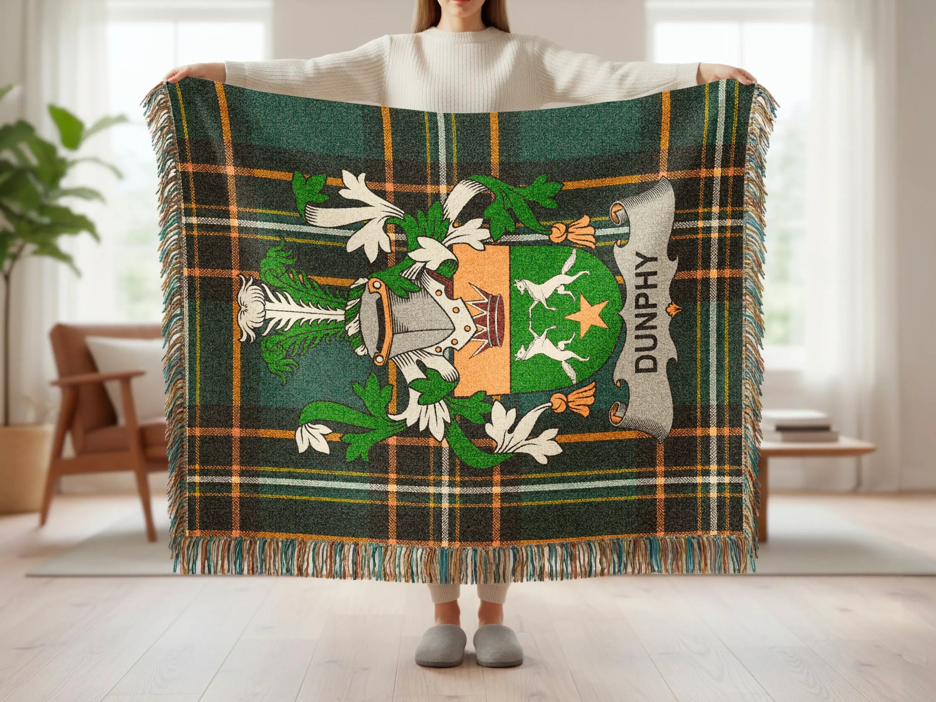 Dunphy Family Crest Green Plaid Tartan Blanket product type
