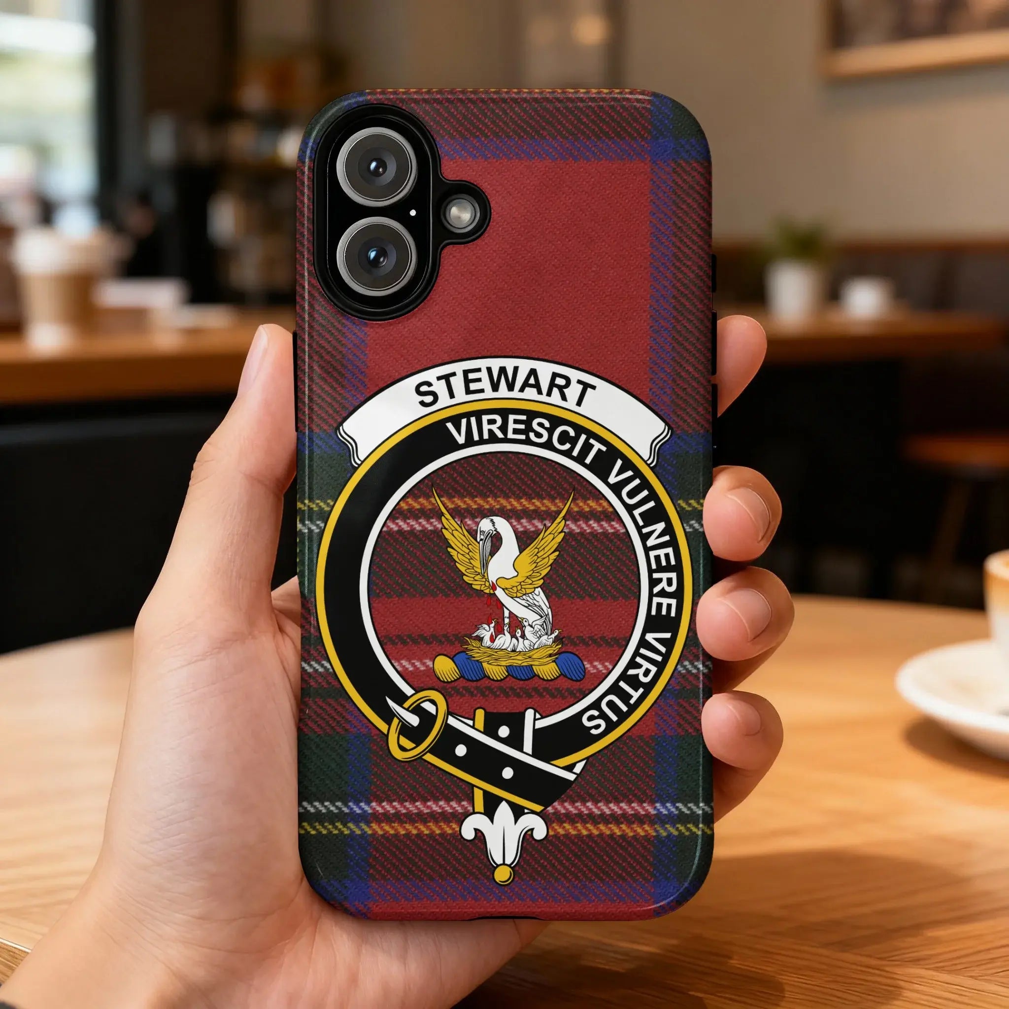 Stewart virescit vulnere virtus custom phone case — slim dual-layer, Google Pixel shown