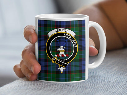 Sempill Clan Crest Tartan Mug with Scottish Heritage Art - Living Stone Gifts