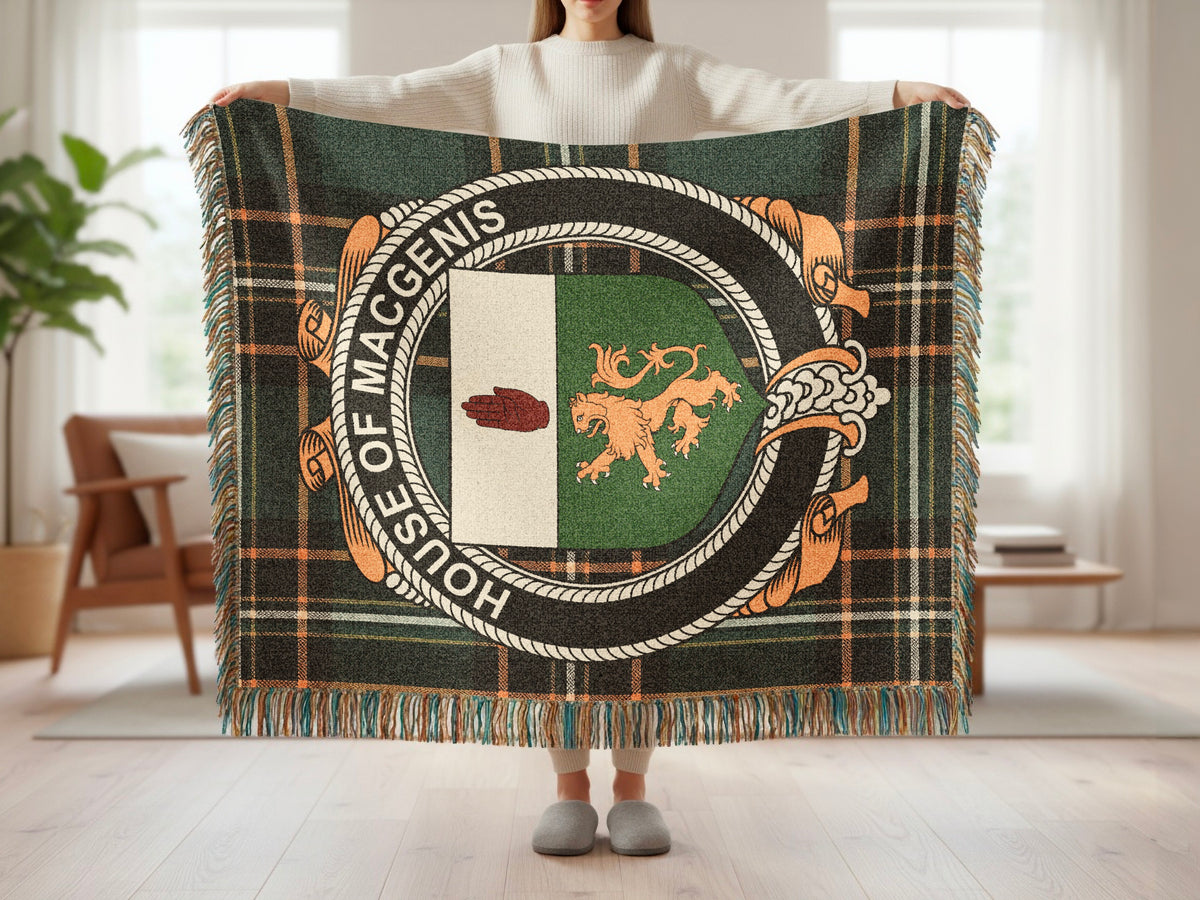 MacGenis surname blanket showing Irish National Tartan woven design