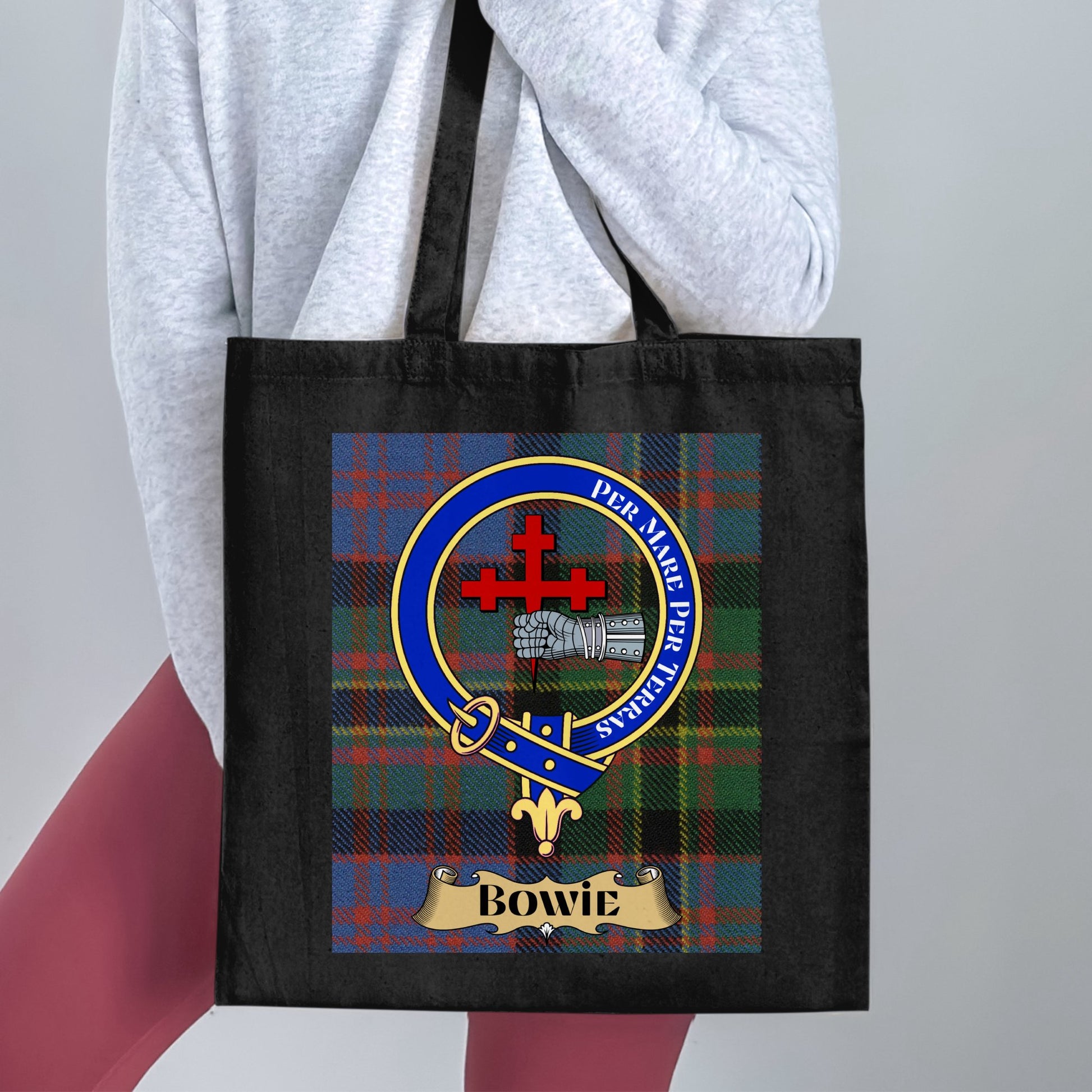 Bowie Clan Scottish Tartan Crest Tote Bag - Living Stone Gifts