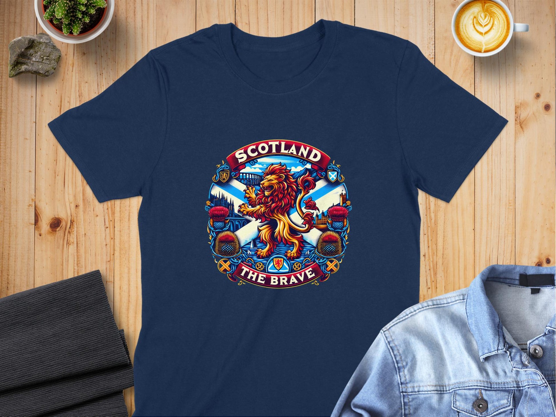 Scotland the Brave Lion and Thistle Graphic T-Shirt - Living Stone Gifts