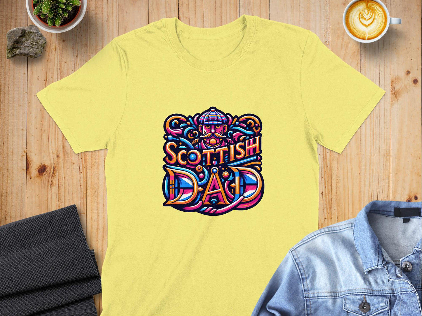 Vibrant Scottish Dad Graphic Design Illustration T-Shirt - Living Stone Gifts