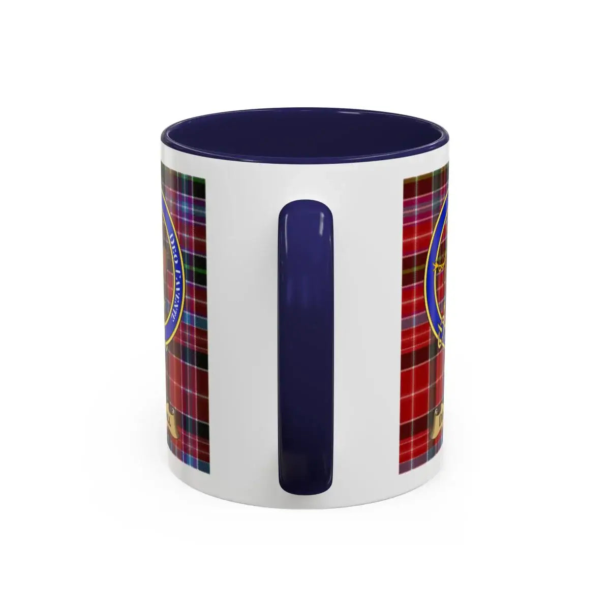 Navy Handle Plaid Design Mug with Blue Interior Color