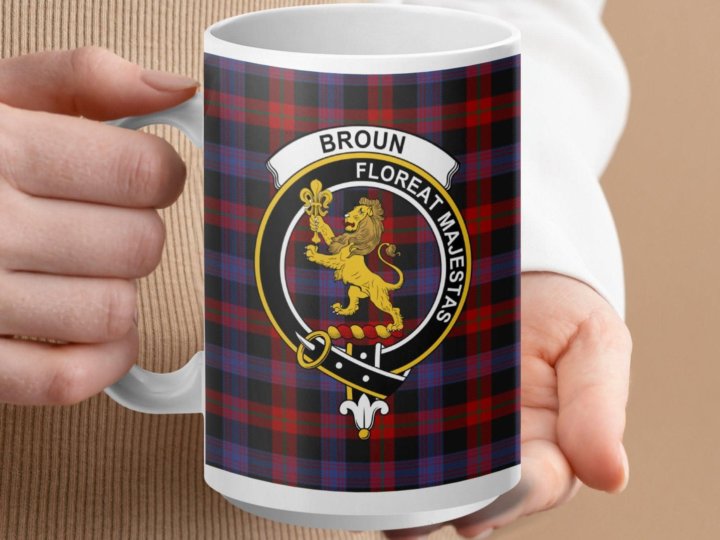 Broun Floreat Majestas Clan Crest Plaid Mug product type