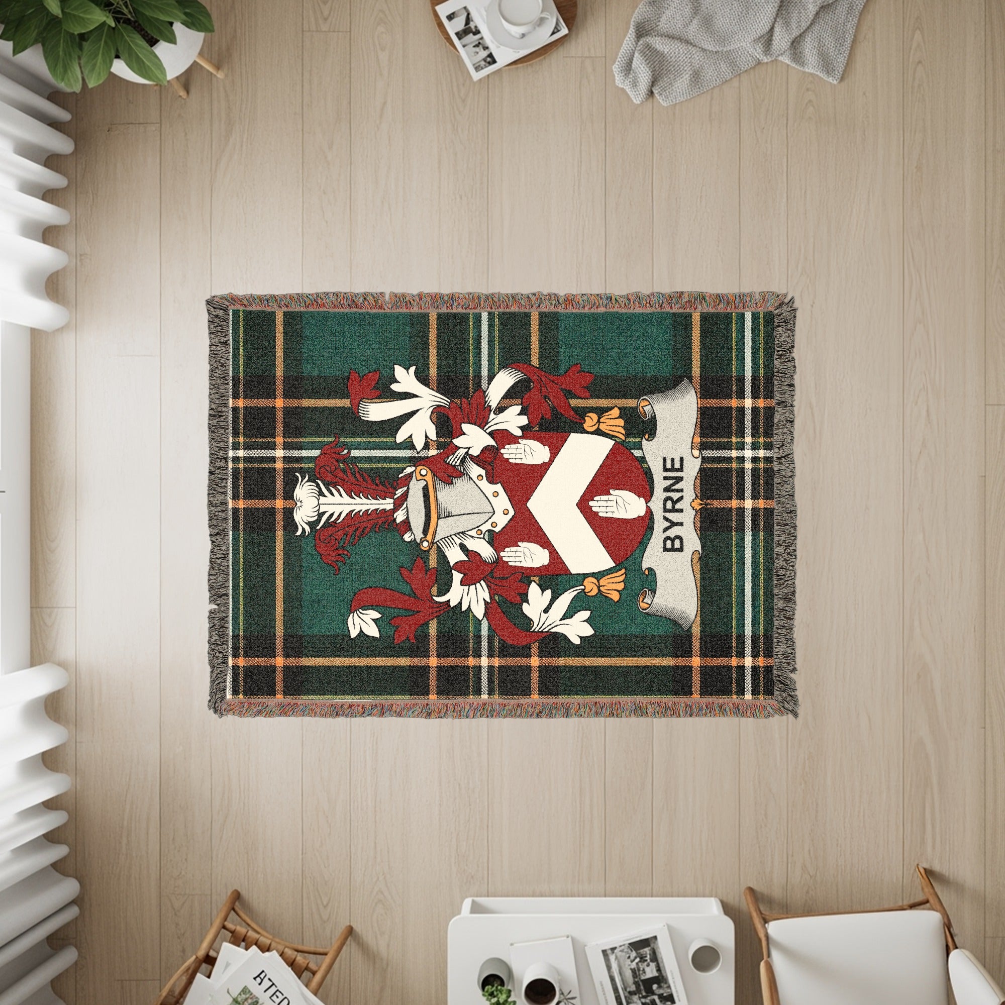 Byrne Irish ancestry gift blanket with surname crest design