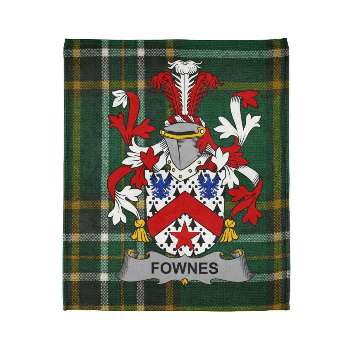 Fownes Family Crest on Green Tartan Background product