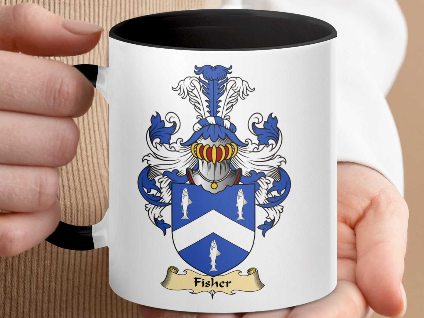 Clan Fisher Scottish Coat of Arms Accent Coffee Mug - Living Stone Gifts