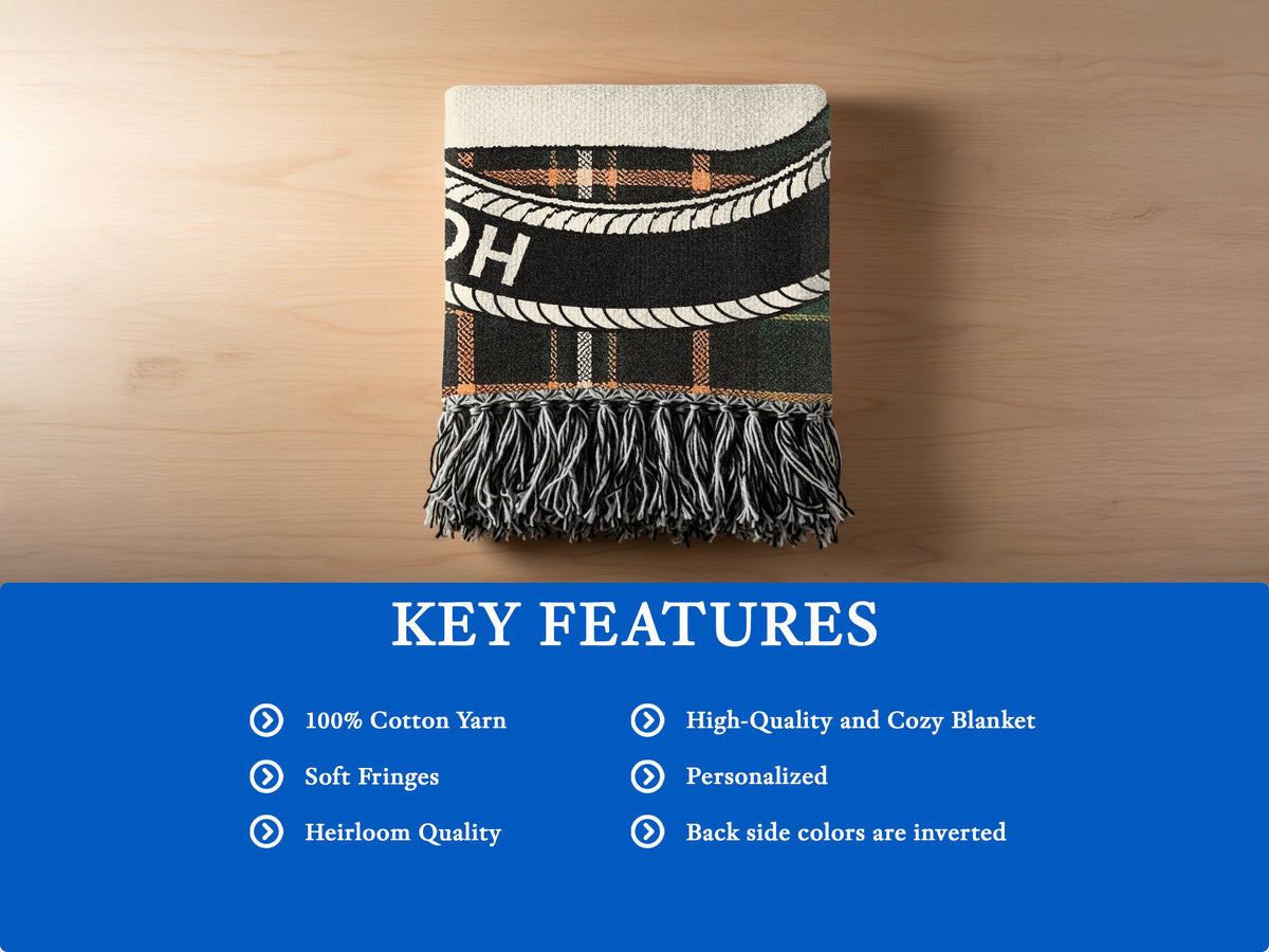 MacInerney cotton woven blanket detail with decorative fringed edges