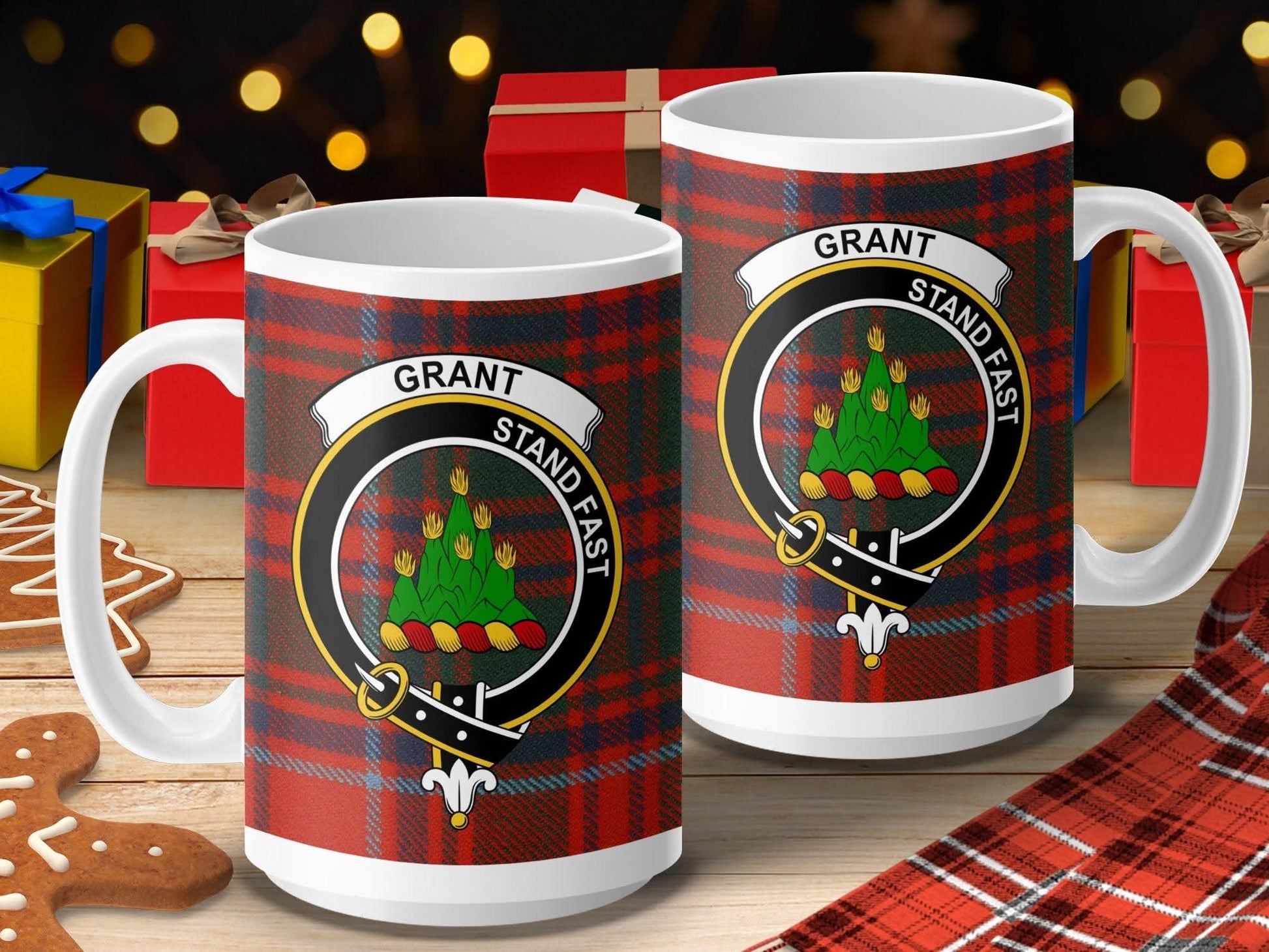 Grant Stand Fast Clan Crest on Tartan Mug product type