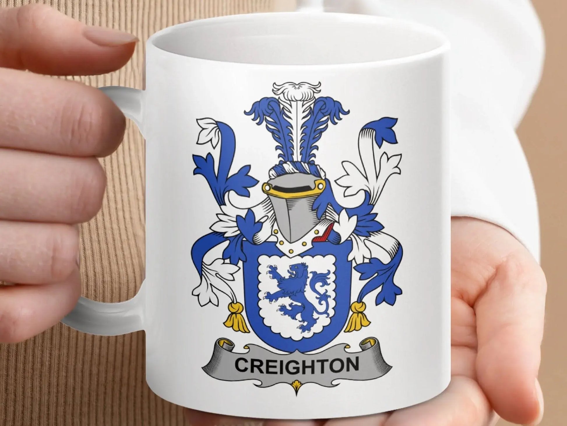 Creighton Surname Irish Family Crest Mug - Celtic Ancestry Gifts