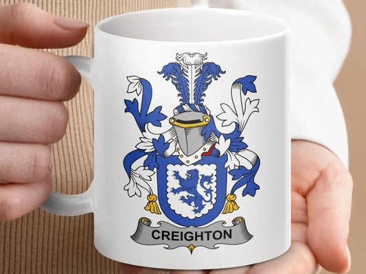 Creighton Surname Irish Family Crest Mug - Celtic Ancestry Gifts