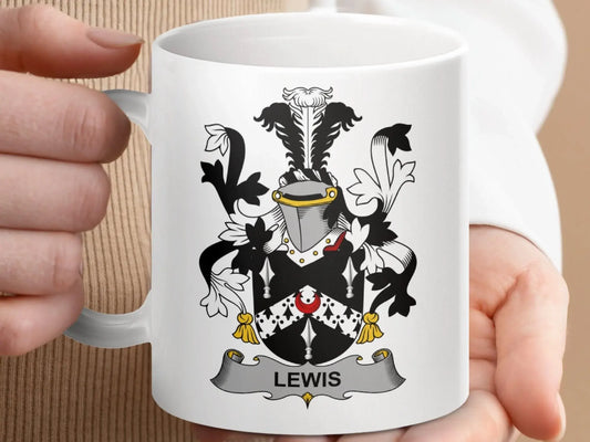 Lewis Surname Irish Family Crest Mug - Celtic Ancestry Gifts