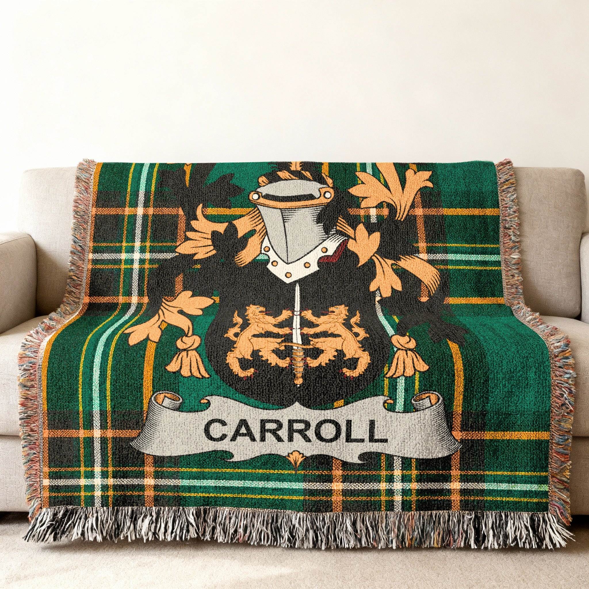 Carroll Family Crest Green Tartan Plaid Blanket product type