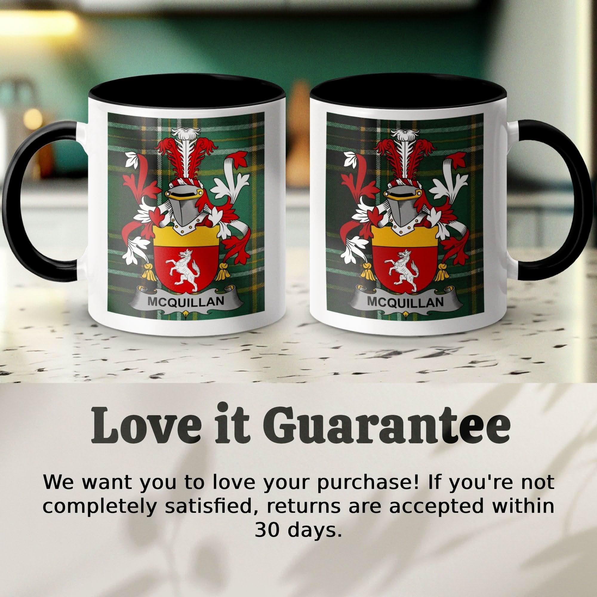McQuillan Family Crest Irish Tartan Mug - Celtic Ancestry Gifts
