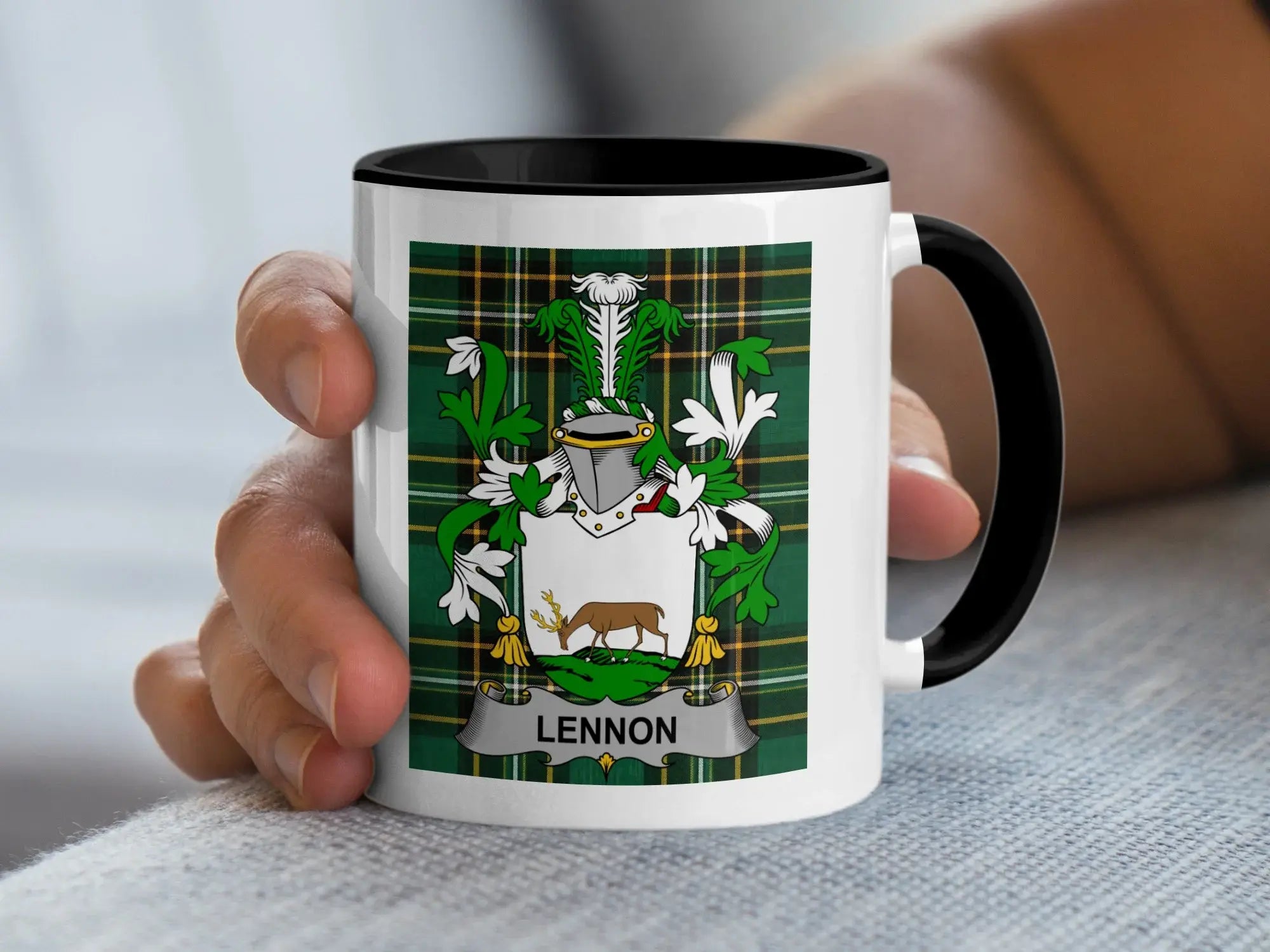 Lennon Irish family crest black accent mug