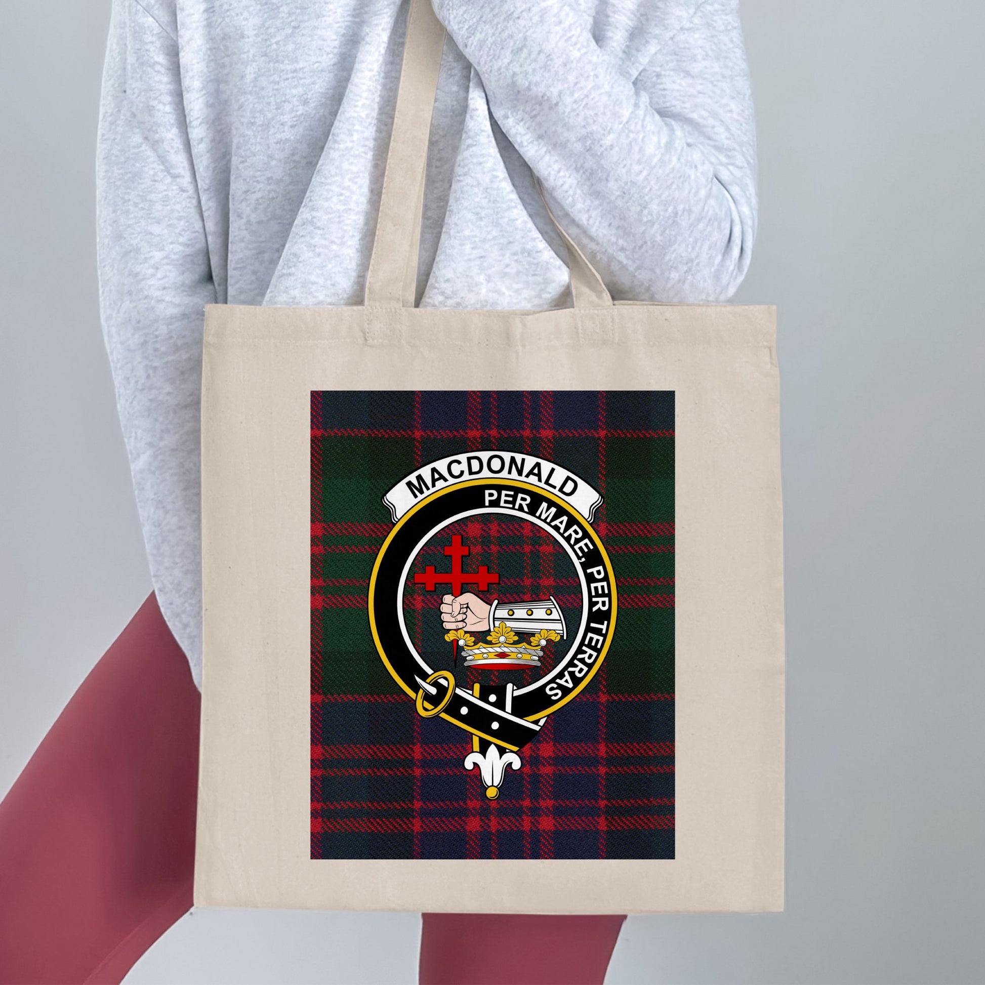 Clan MacDonald Crest Tartan Background Tote Bag - Living Stone Gifts