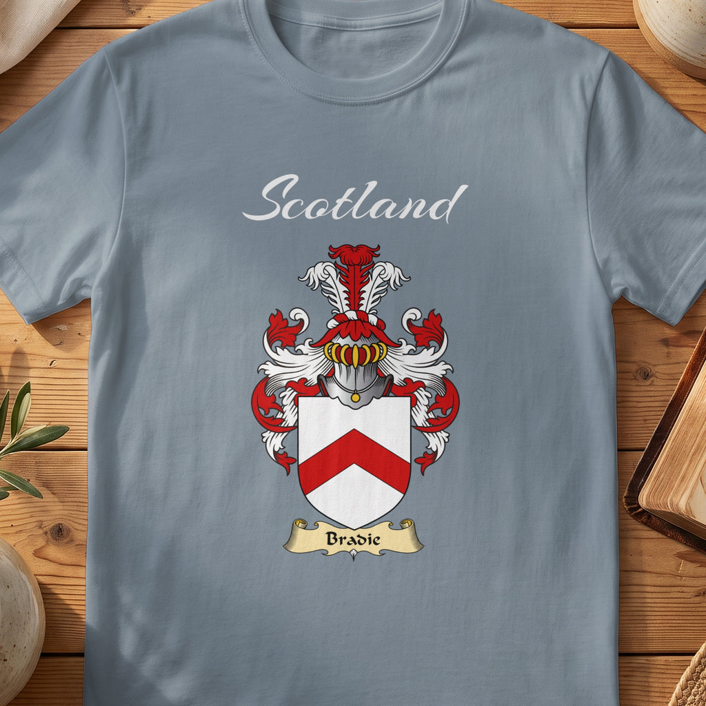 Bradie Scottish family shield T-shirt in Stone Blue
