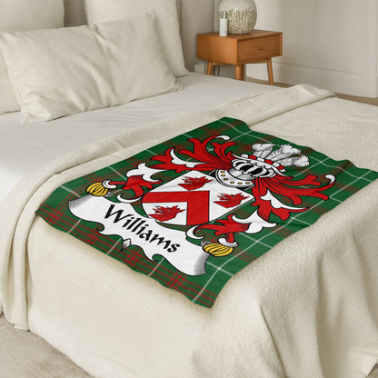 Williams Surname Coat of Arms on Welsh Tartan Blanket - Living Stone Gifts